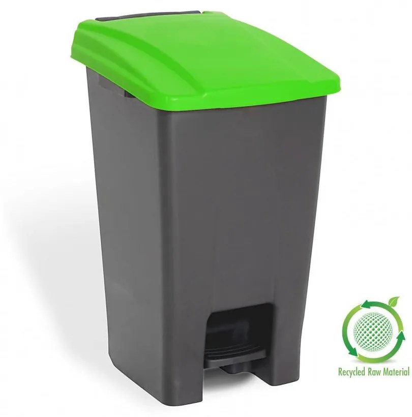 Planet Szelektív hulladékgyűjtő konténer, műanyag, pedálos, antracit/zöld, 70L