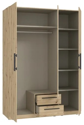 MARO gardróbszekrény tükörrel, 150x213 cm, artisan tölgy