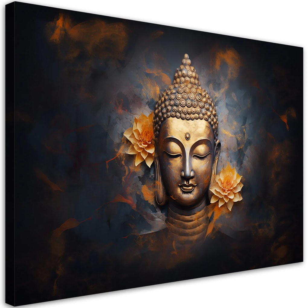 Gario Vászonkép Arany Buddha és virágok Méret: 90 x 60 cm