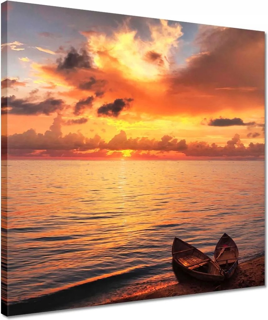 Vászonkép 40x40 Csónakok naplementekor Naplemente a tengeren Kilátás