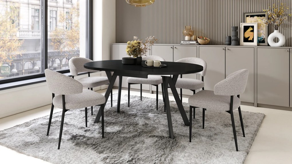 Mazzoni ALMO Fekete/fekete lábak - BŐVÍTHETŐ KEREK ASZTAL Y ALAKÚ LÁBAKKAL LOFT/IPARI STÍLUSÚ NAPPALIBA/ÉTKEZŐBE