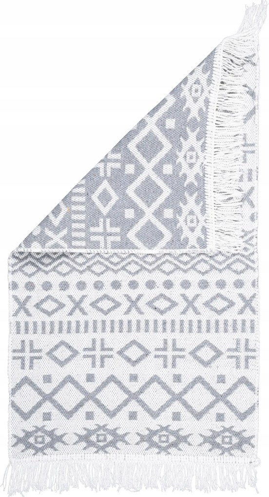 Kilim Boho Szőnyeg Szürke 120 X 60 Pamut Rojtos Lapos Rongy