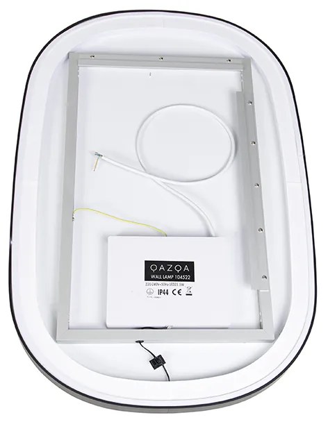 Fekete fürdőszobai tükör LED-del, 3 fokozatban dimmelhető, érintőgombos, ovális - Miral