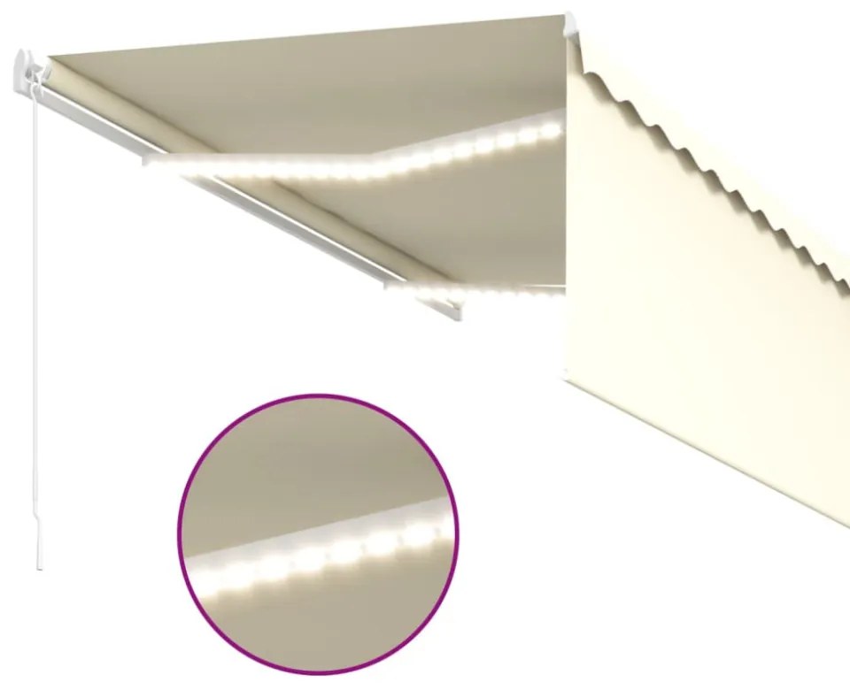 krémszínű kézzel kihúzható LED-es napellenző redőnnyel 3x2,5 m