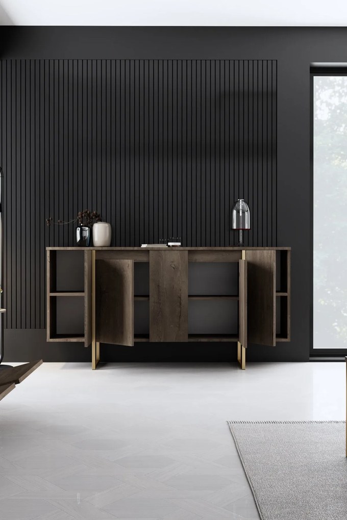 Konzolasztal Luxe - Walnut, Gold