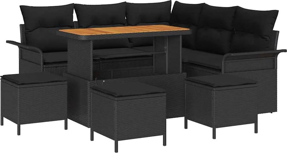 vidaXL Kerti Kanapé Szett párnával 9 pcs Fekete polirattan