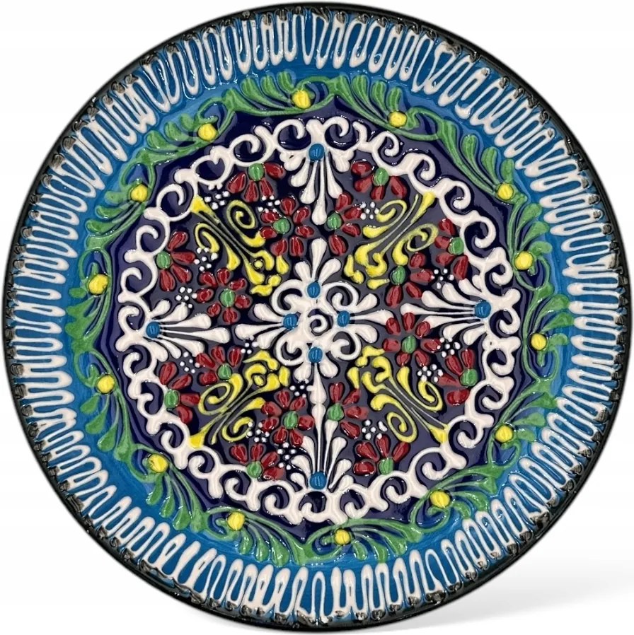 Kerámia tányér sütemény gyümölcs 18 cm török falra kék