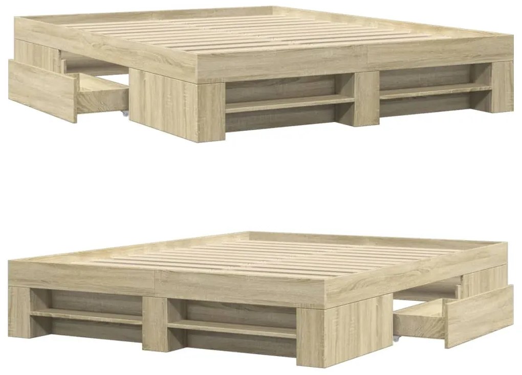 sonoma tölgy színű szerelt fa ágykeret matrac nélkül 150x200 cm