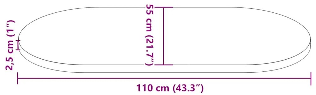 fehér tömör fenyőfa ovális asztallap 110x55x2,5 cm