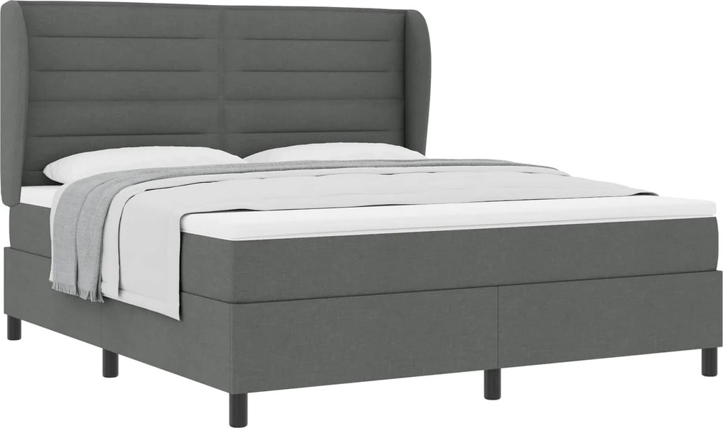 vidaXL Boxrugós ágy matracmal Sötétszürke 180 x 200 cm szövet