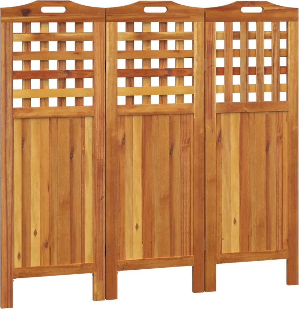 vidaXL 3 paneles tömör akácfa térelválasztó 121,5 x 2 x 115 cm