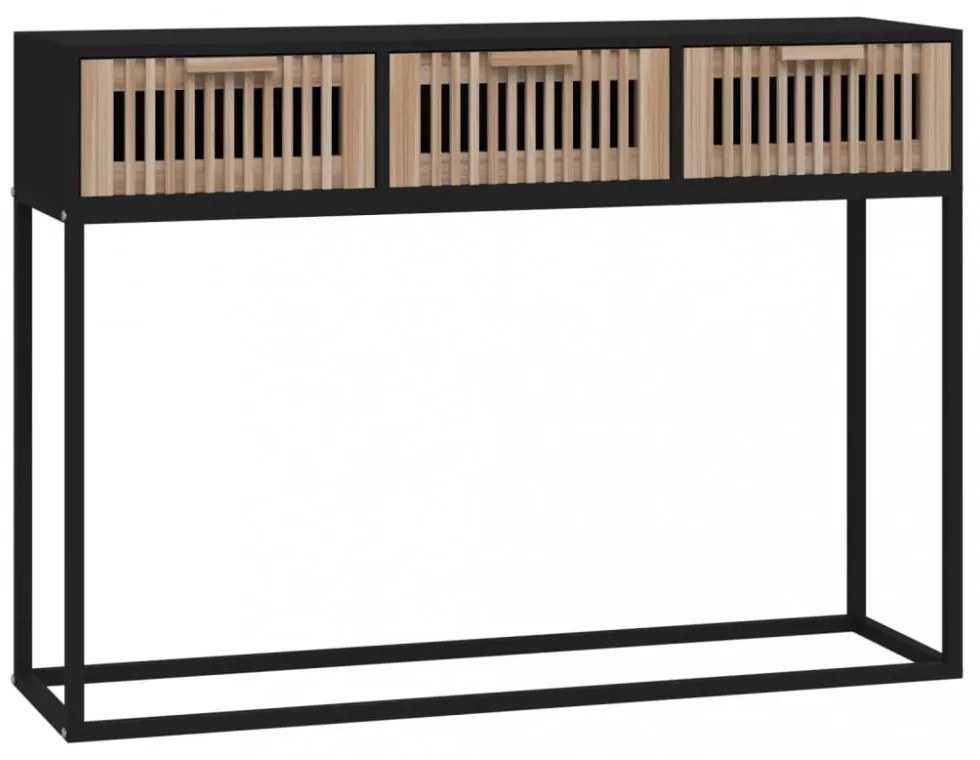 fekete szerelt fa és vas tálalóasztal 105x30x75 cm