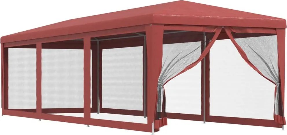 vidaXL piros HDPE rendezvénysátor 8 hálós oldalfallal 3x9 m