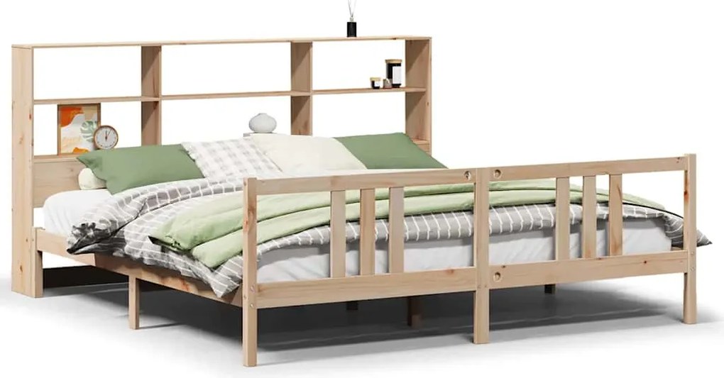 vidaXL tömör fenyőfa könyvespolcos ágy matrac nélkül 180 x 200 cm