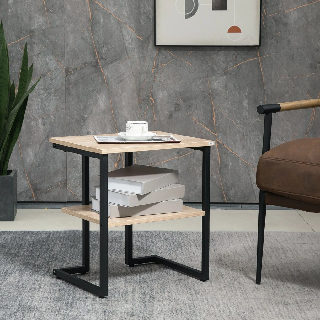 HOMCOM 2-szintes mellékasztal kávézó asztal nappali hálószoba irodai modern stílus 45x35x48 cm természetes | Aosom