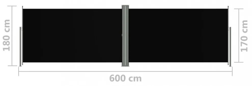 fekete behúzható oldalsó napellenző 180 x 600 cm