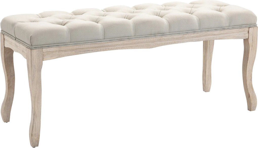 HOMCOM Kárpitozott Pad Készlet Cipőpad Zongorapad Vintage Ágytalp Pad Hálóba, Nappaliba, Folyosóra, Gumifa, Vászon, Bézs 110 x 40 x 48 cm | Aosom