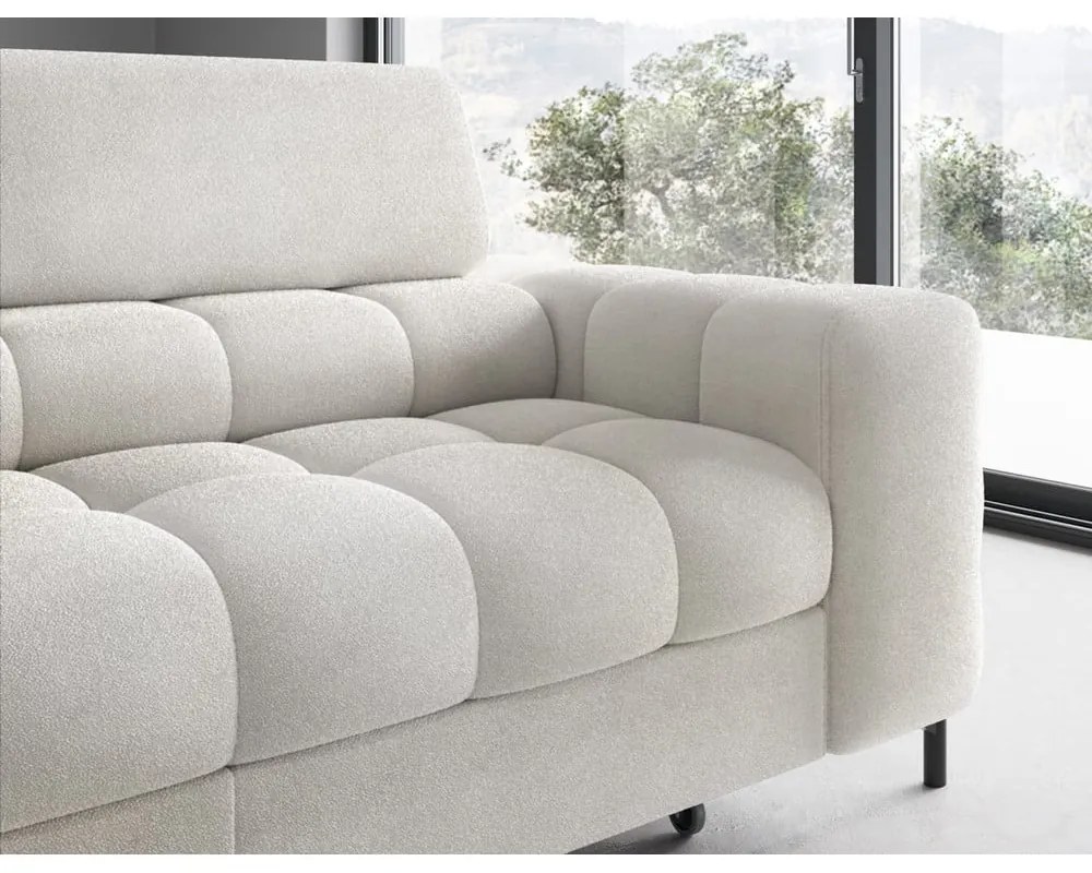 Krémszínű buklé kinyitható-tárolóhelyes sarokkanapé (bal oldali-L alakú) Ferucce – ELTAP