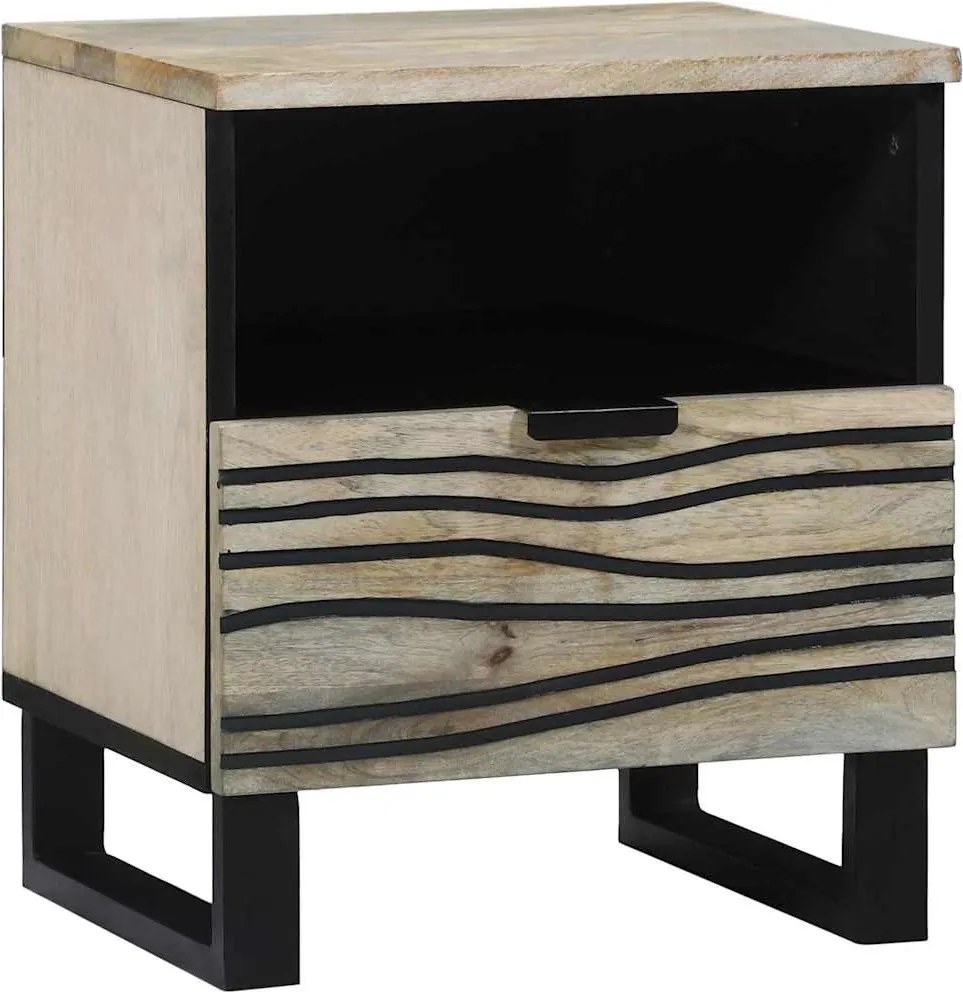 vidaXL Éjjeliszekrény Fehér és fekete 40 x 33 x 46 cm Tömör akácfa