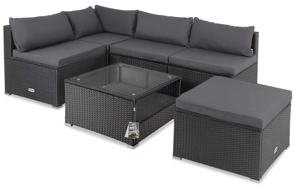 Casaria® Kerti rattan szett Rouen - fekete/antracit párnák