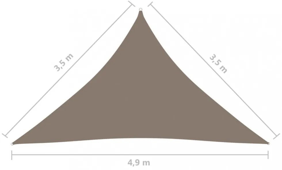 tópszínű háromszögű oxford-szövet napvitorla 3,5 x 3,5 x 4,9 m