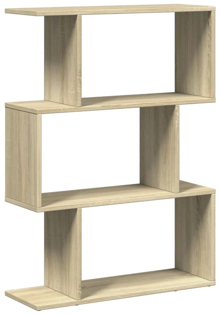 3 szintes sonoma tölgy fa elválasztó könyvespolc 70x24x97 cm