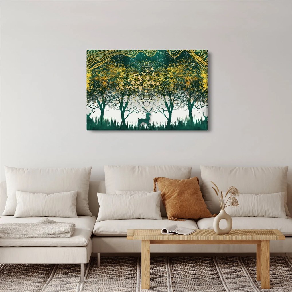 Kép - Szarvas a zöld erdőben (90x60 cm)