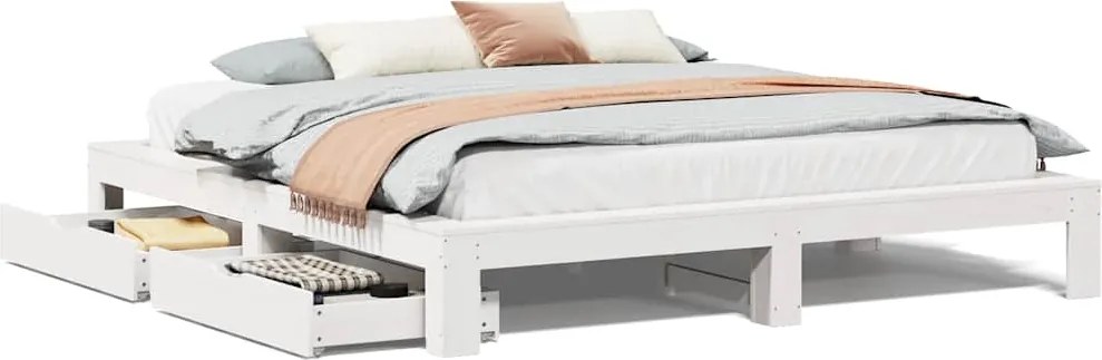 vidaXL fehér tömör fenyőfa ágy matrac nélkül 180 x 200 cm
