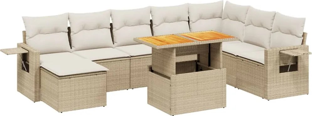 vidaXL 9 részes bézs polyrattan kerti ülőgarnitúra párnákkal