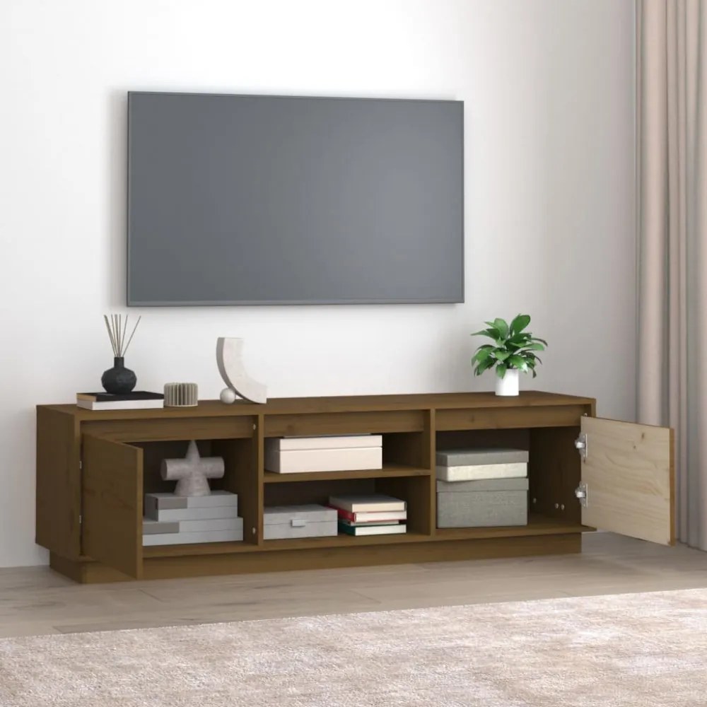 mézbarna tömör fenyőfa TV-szekrény 140 x 35 x 40 cm