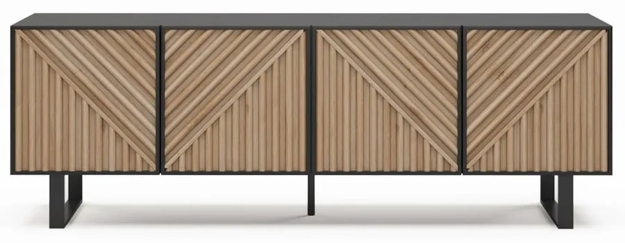 Fekete-natúr színű TV-állvány tölgyfa dekorral 161x55x35 cm Alana – Marckeric