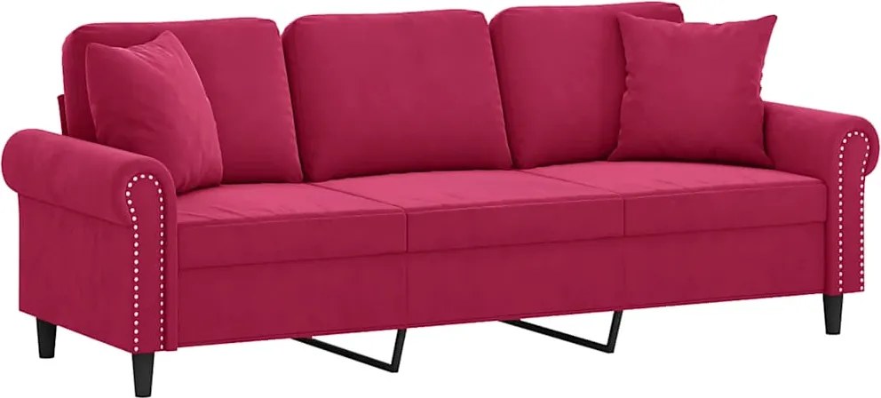 vidaXL 3 személyes bordó bársony kanapé díszpárnákkal 180 cm
