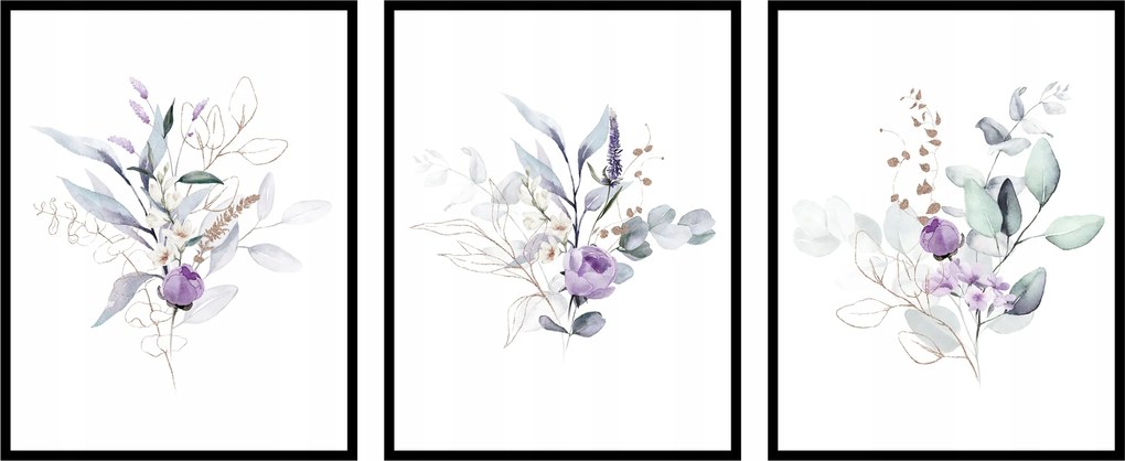 Poszterek virágokkal 3db 13x18cm növények grafika botanika levelek természet