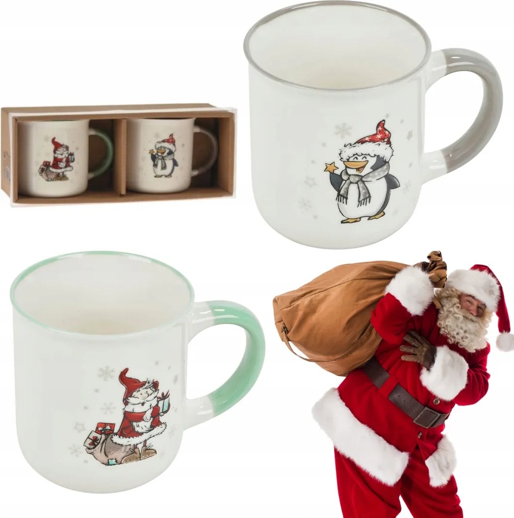 2x Karácsonyi Bögre Ajándék Nagy Kerámia Bögre Szett 320 ml