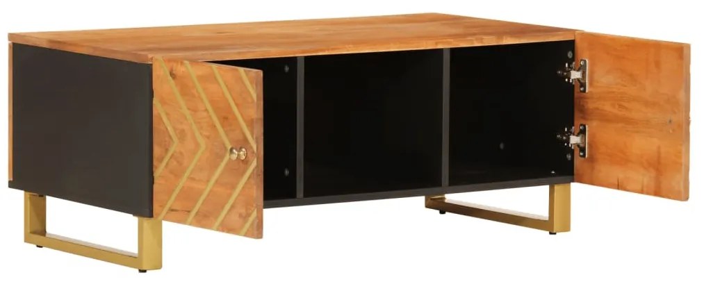 Barna és fekete tömör mangófa dohányzóasztal 100 x 54 x 40 cm