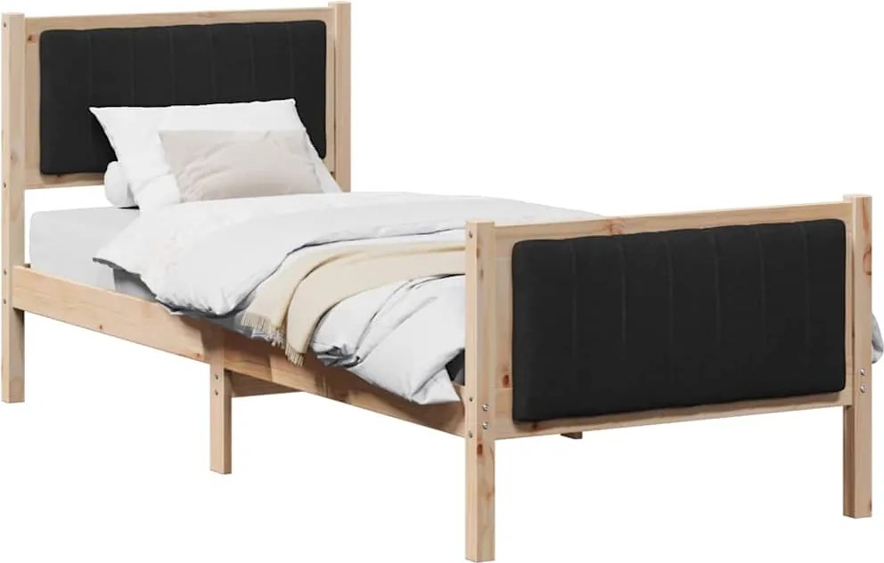 vidaXL Ágykeret fejtámlával Barna és fekete 75 x 190 cm Tömör fenyőfa