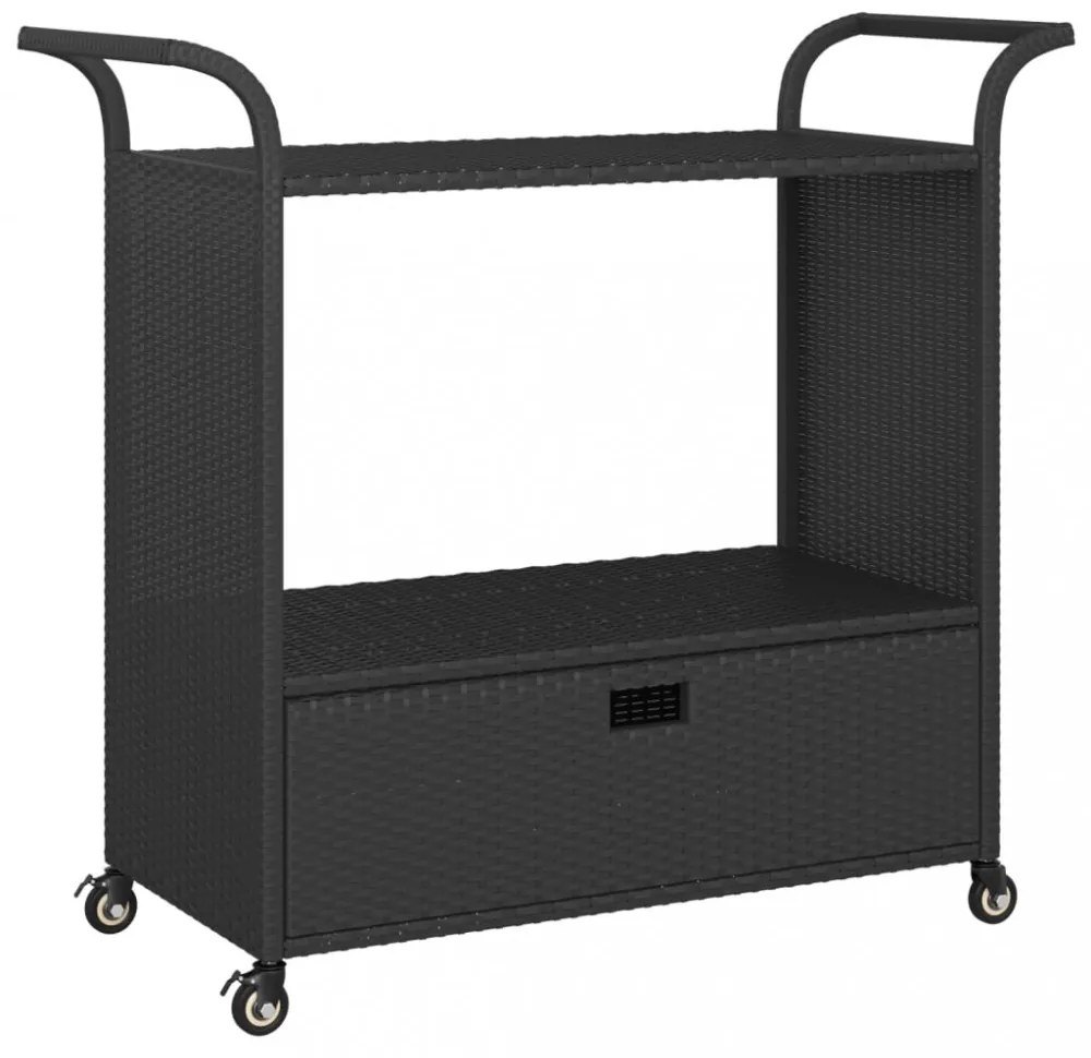 fekete polyrattan bárkocsi fiókkal 100 x 45 x 97 cm