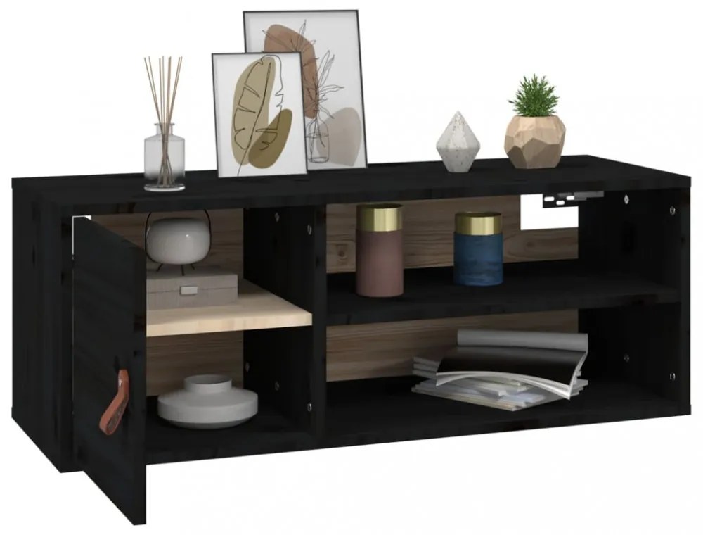 2 db fekete tömör fenyőfa faliszekrény 80 x 30 x 30 cm