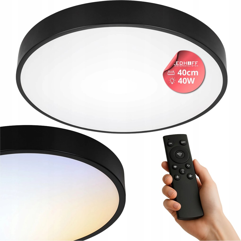 Mennyezeti Led Fényerőszabályozható Lámpa 40cm Kerek Fekete Panel Távirányítóval