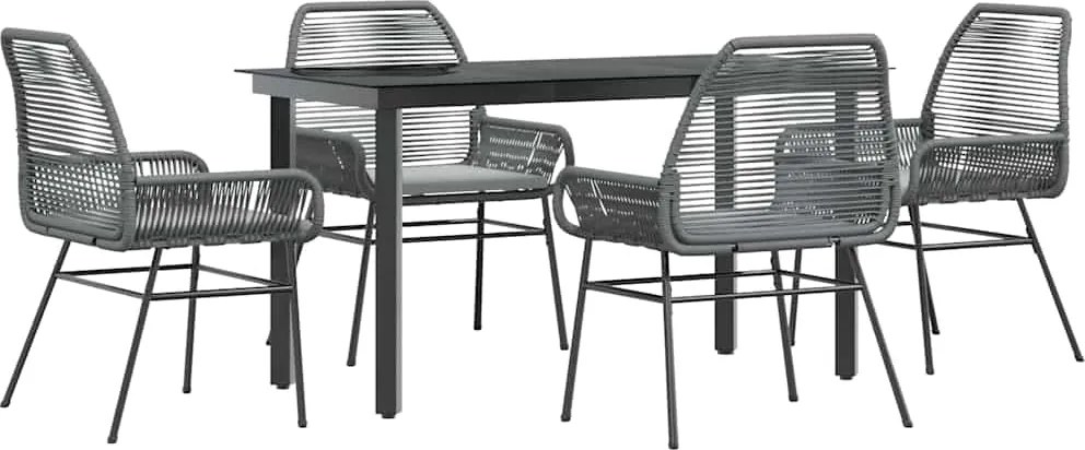 vidaXL 5 részes szürke polyrattan üveg kerti étkezőgarnitúra párnával