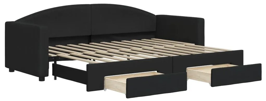 fekete kihúzható szövet heverő fiókokkal 80 x 200 cm
