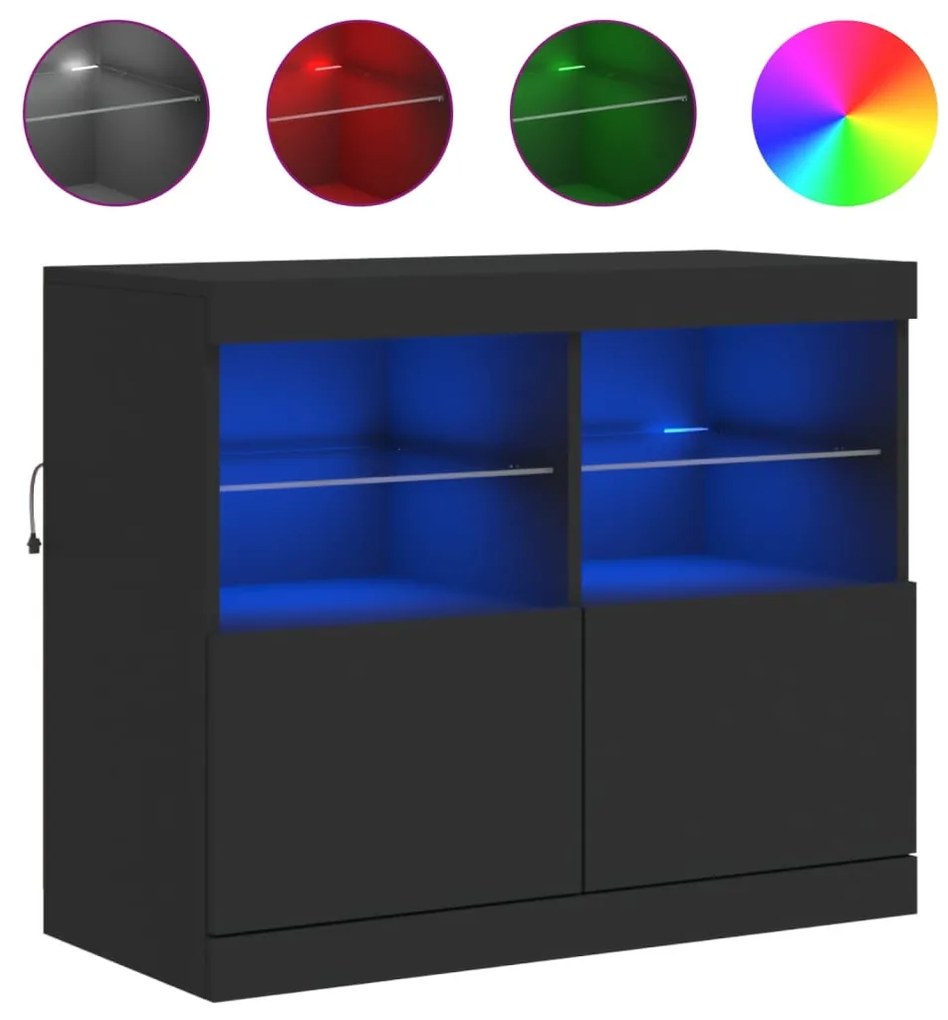 fekete tálalószekrény LED-világítással 81 x 37 x 67 cm
