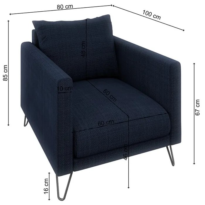 Sötétkék zsenília fotel Freya – Ropez