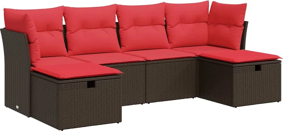 vidaXL 6 részes barna polyrattan kerti ülőgarnitúra párnával