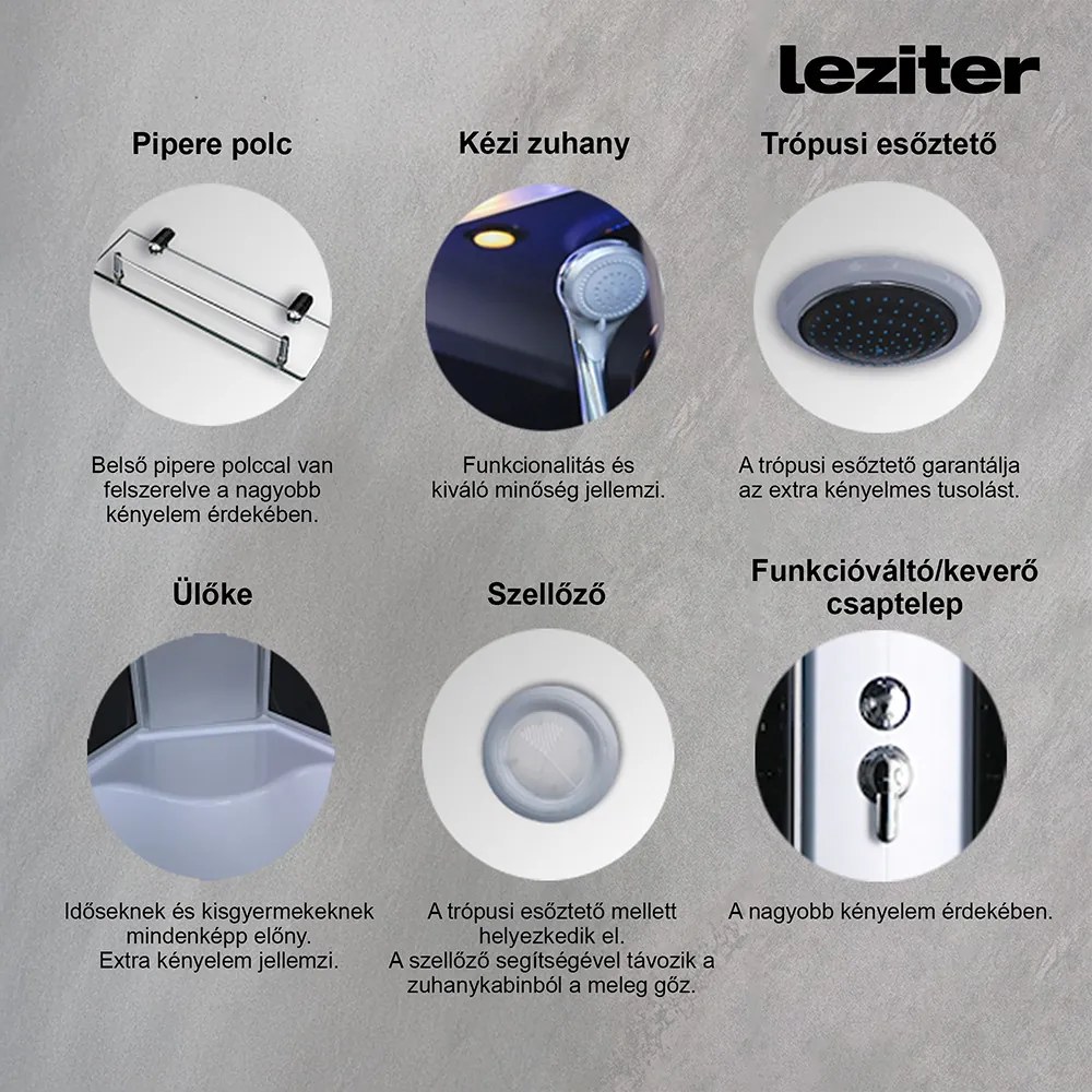 Vital mélytálcás hidromasszázs zuhanykabin, 90x90 cm-es méretben