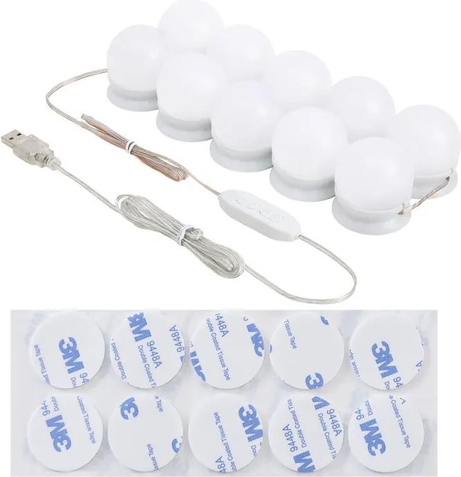 Kozmetikai asztal LED világítással és tükörrel fehér