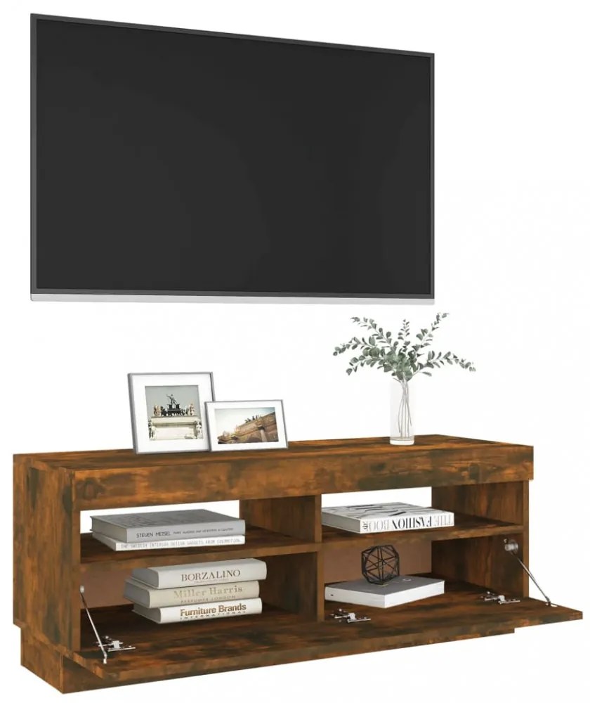 füstös tölgy színű TV-szekrény LED-világítással 100x35x40 cm