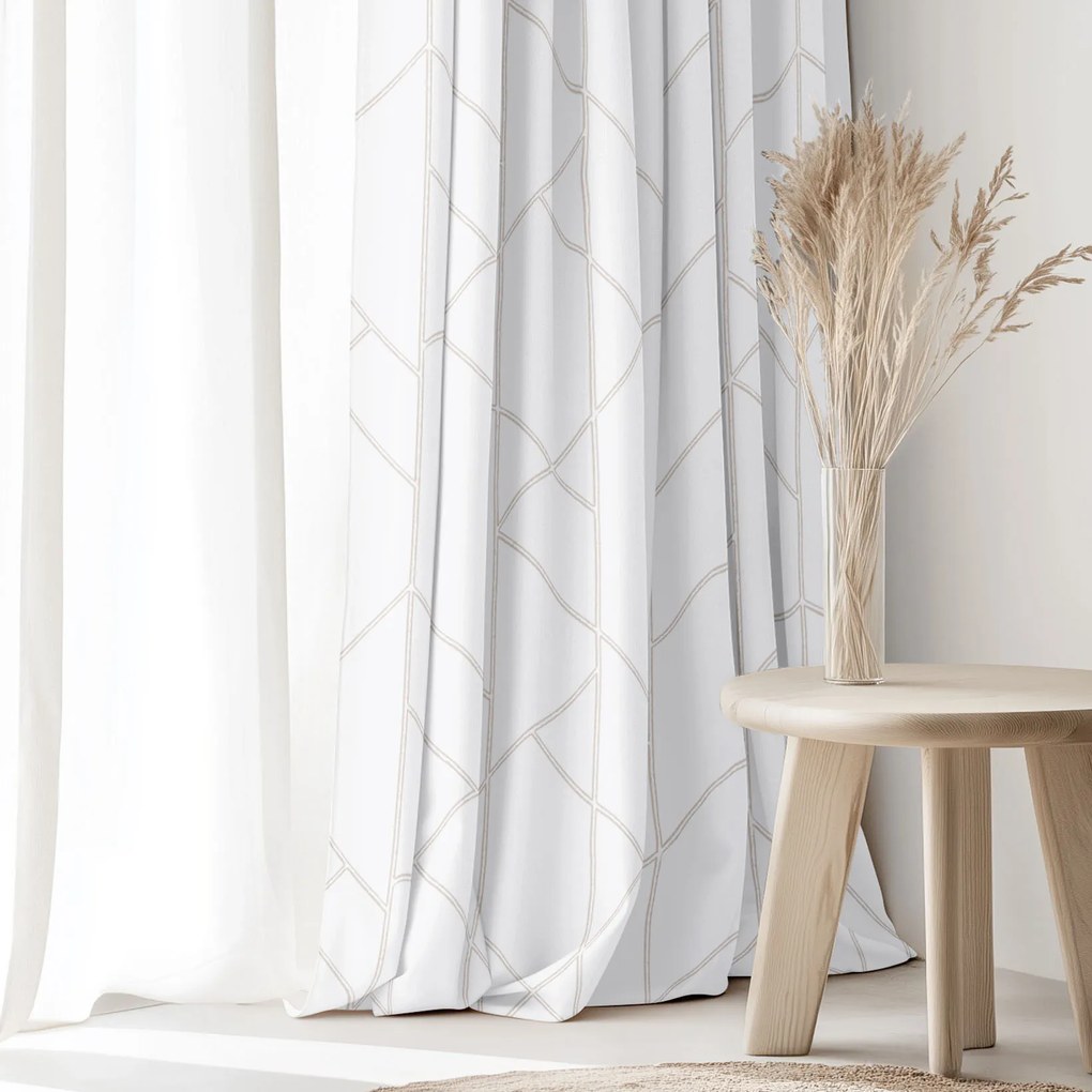 Goldea pamut függöny - geometriai vonalak fehéren 280x150 cm