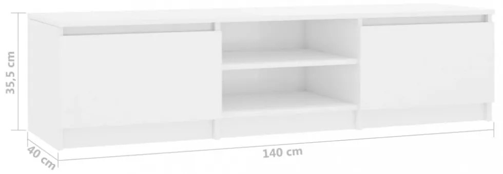 magasfényű fehér szerelt fa TV-szekrény 140 x 40 x 35,5 cm
