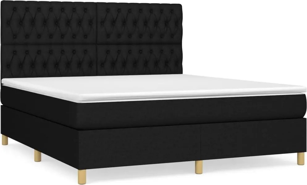 vidaXL fekete szövet rugós ágy matraccal 180 x 200 cm